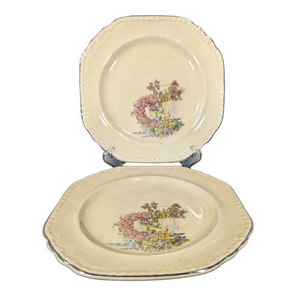 VTG 2 Salem Heirloom Desert Bread Plates Platinum Gold Made in America Floral - Picture 3 of 8